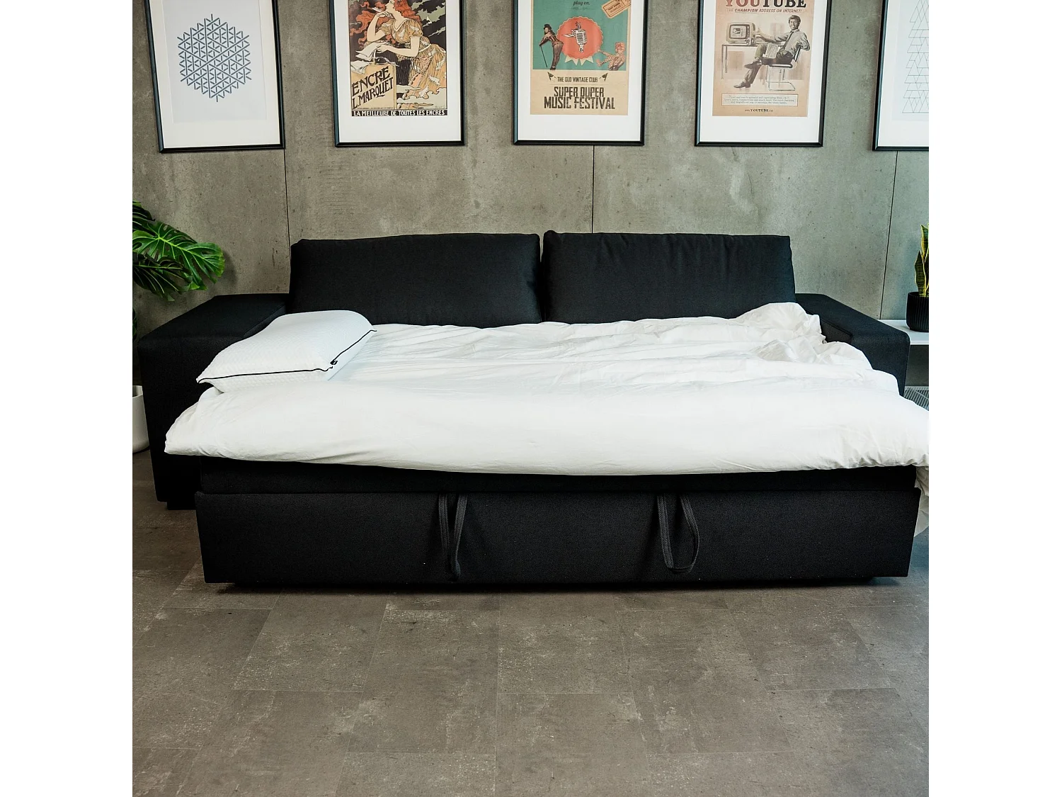 BUDWING Canapé-Lit Avery Noir avec 2 Poufs - 3 Places - 248x117x90 cm