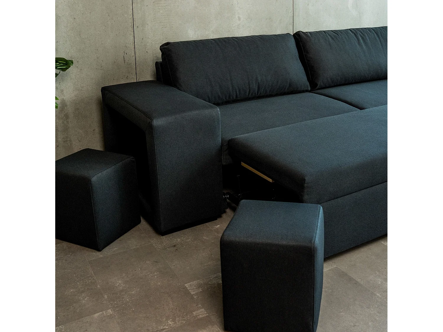 BUDWING Canapé-Lit Avery Noir avec 2 Poufs - 3 Places - 248x117x90 cm