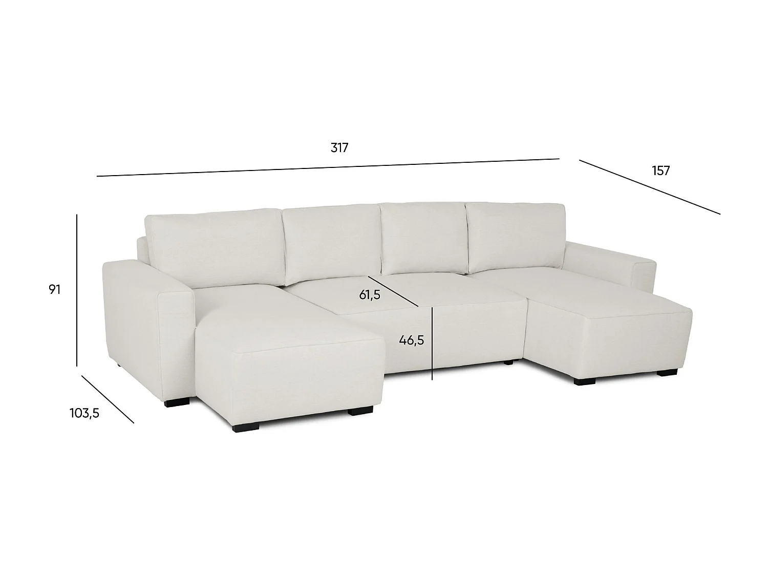 BUDWING Canapé-Lit Chaise Longue Jordan Beige - 5 Places - 317x157x91 cm