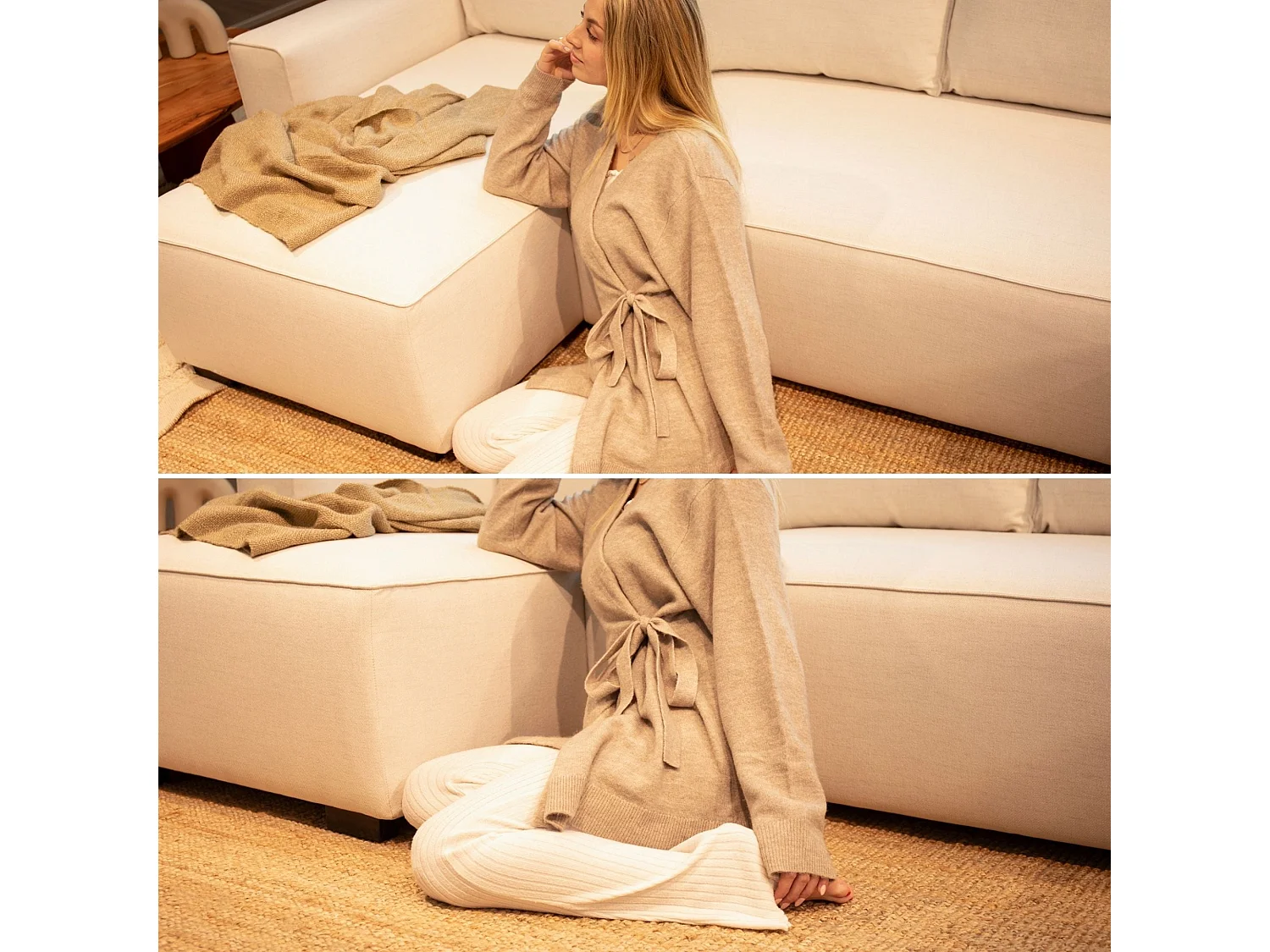 BUDWING Canapé-Lit Chaise Longue Jordan Beige - 5 Places - 317x157x91 cm