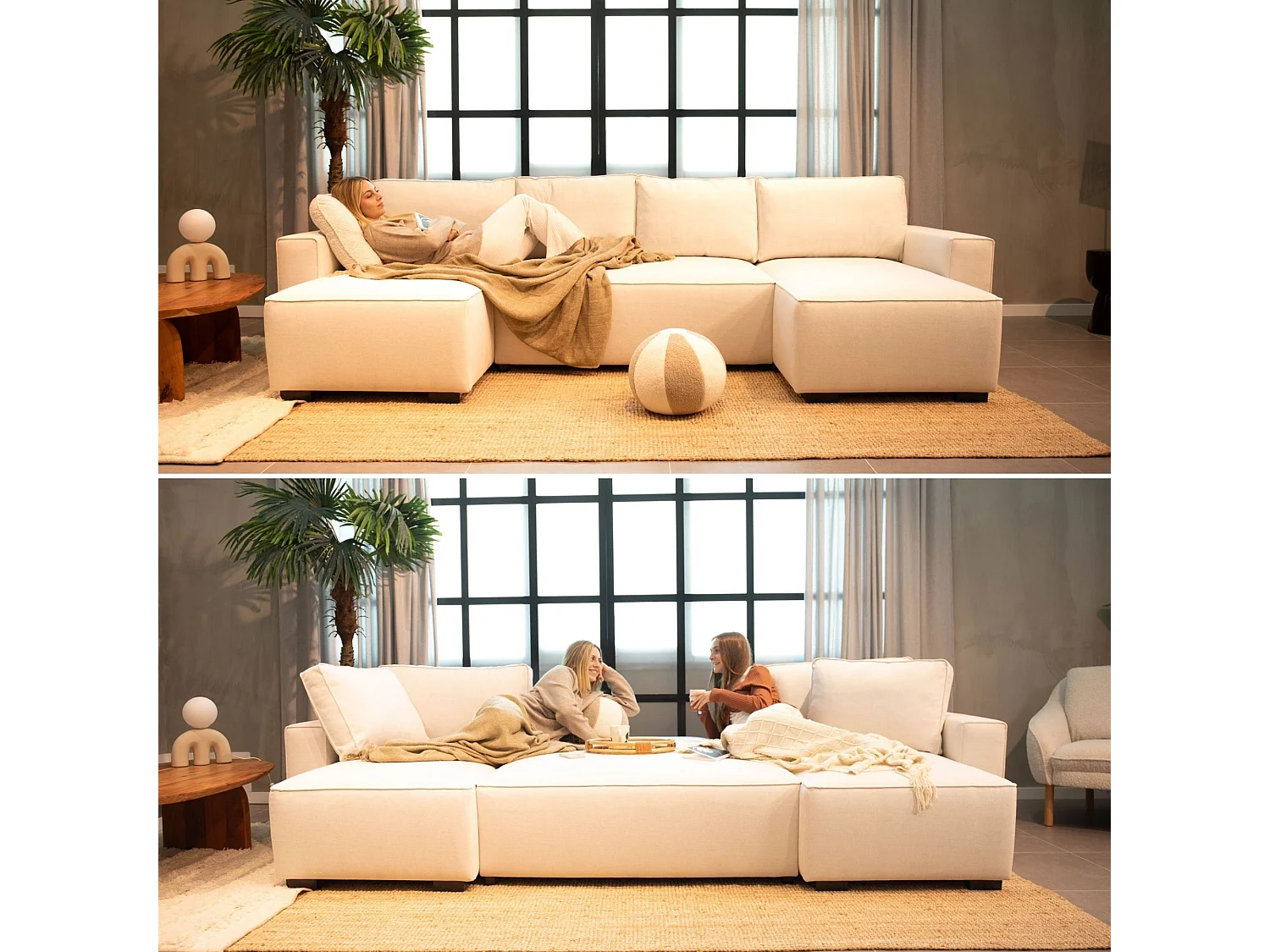 Divano Letto Angolare Jordan Beige 5 Posti con Contenitore - Design Contemporaneo, Comfort Medio, Tessuto Facile da Pulire