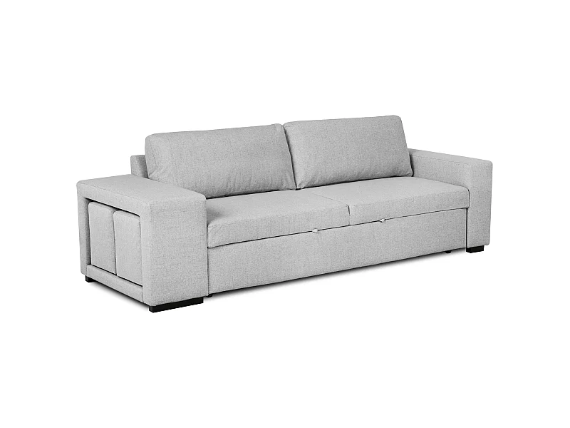 BUDWING Canapé-Lit Avery Gris avec 2 Poufs - 3 Places - 248x117x90 cm