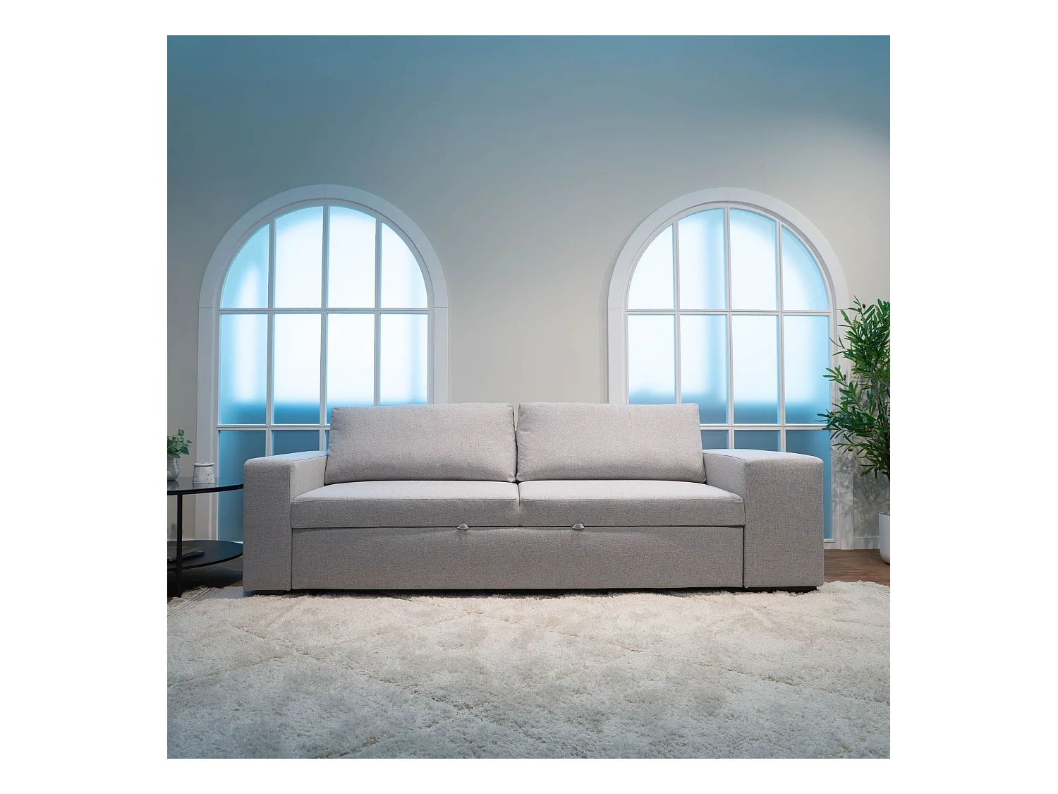 BUDWING Canapé-Lit Avery Gris avec 2 Poufs - 3 Places - 248x117x90 cm