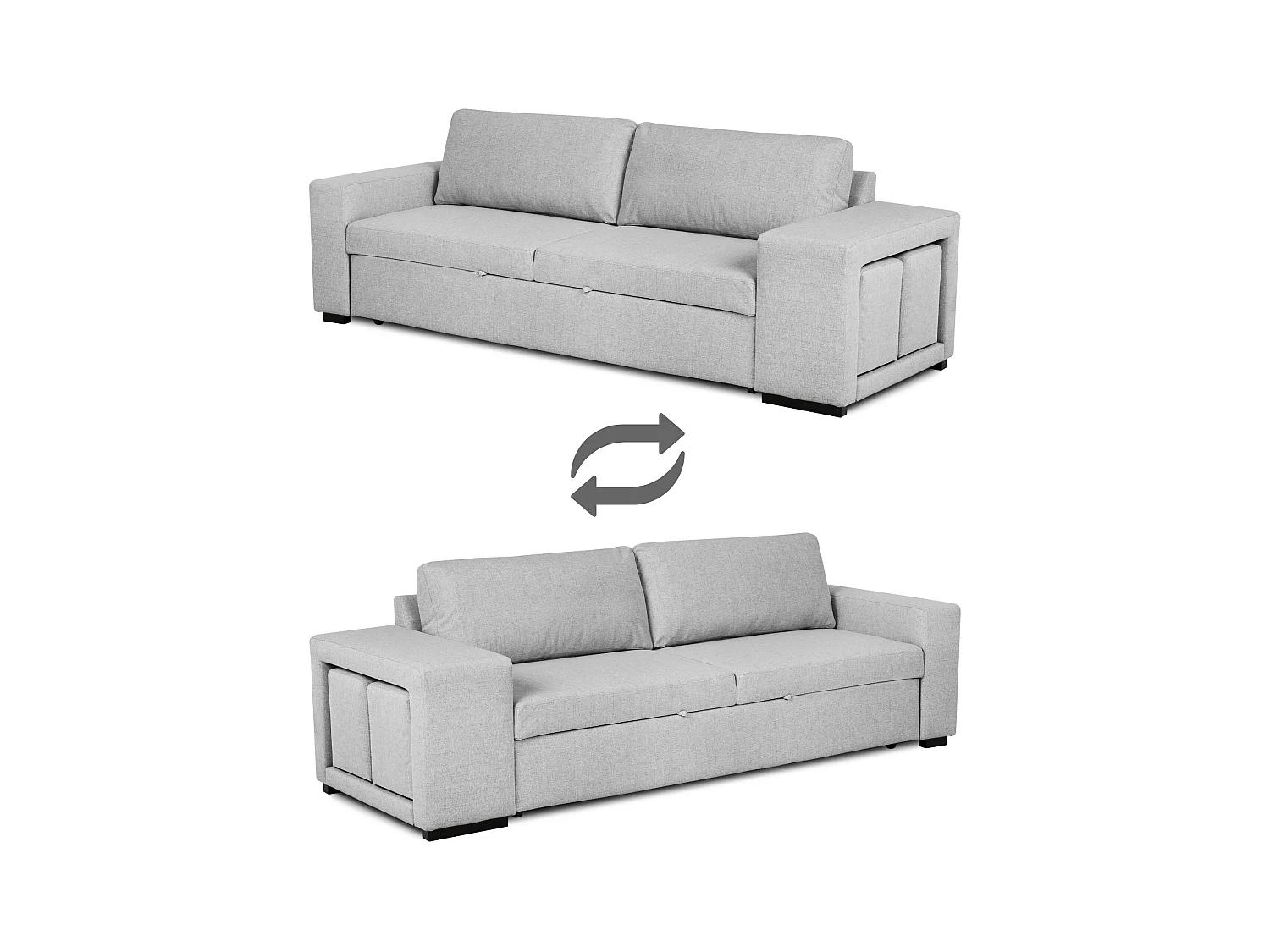 BUDWING Canapé-Lit Avery Gris avec 2 Poufs - 3 Places - 248x117x90 cm