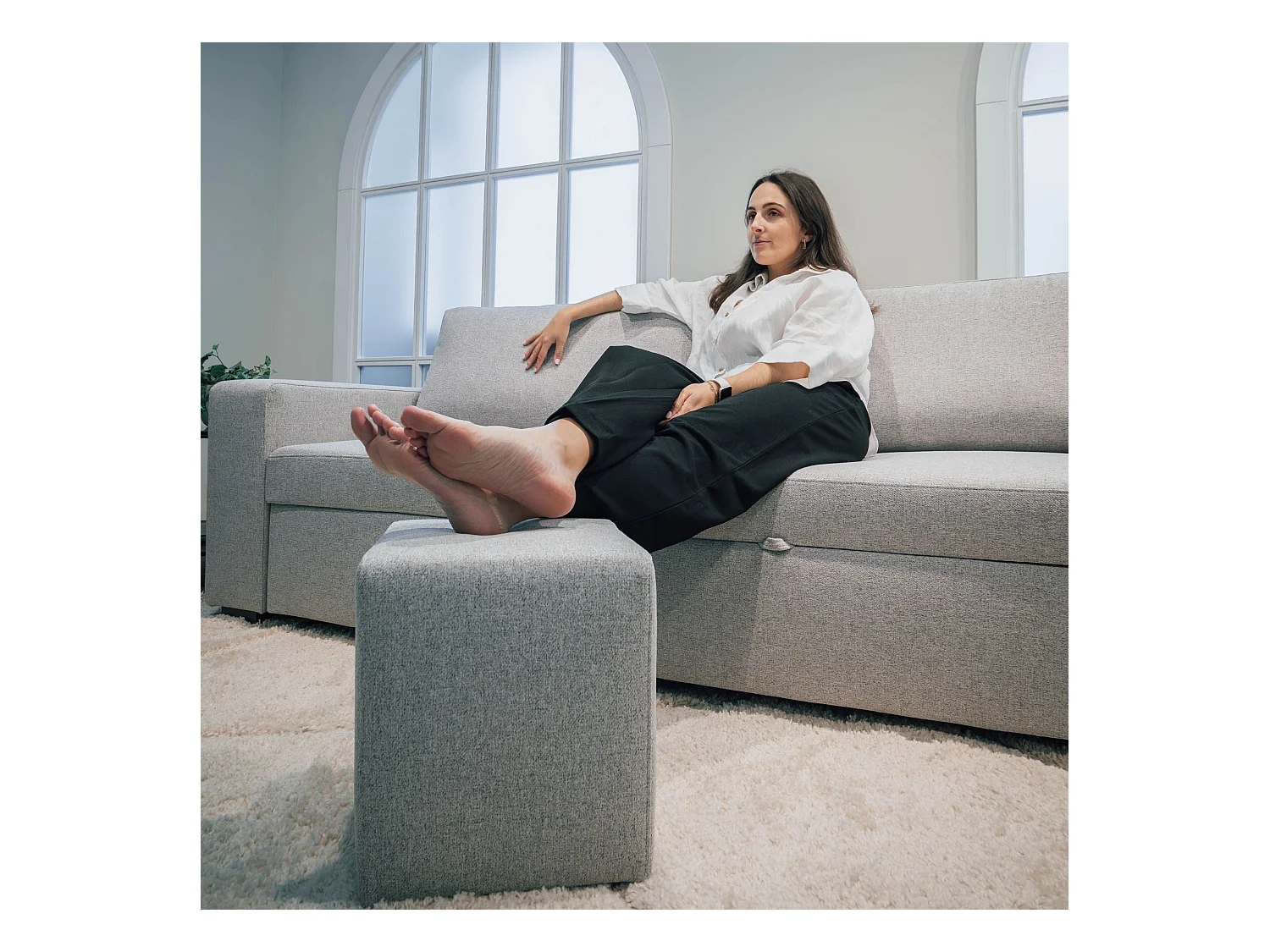 BUDWING Canapé-Lit Avery Gris avec 2 Poufs - 3 Places - 248x117x90 cm