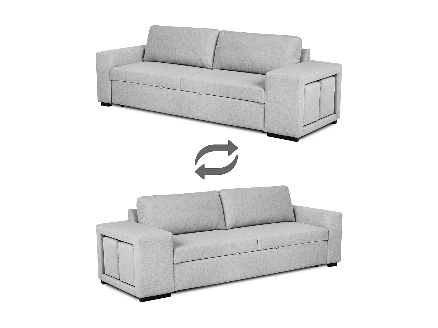BUDWING Canapé-Lit Avery Gris avec 2 Poufs - 3 Places - 248x117x90 cm