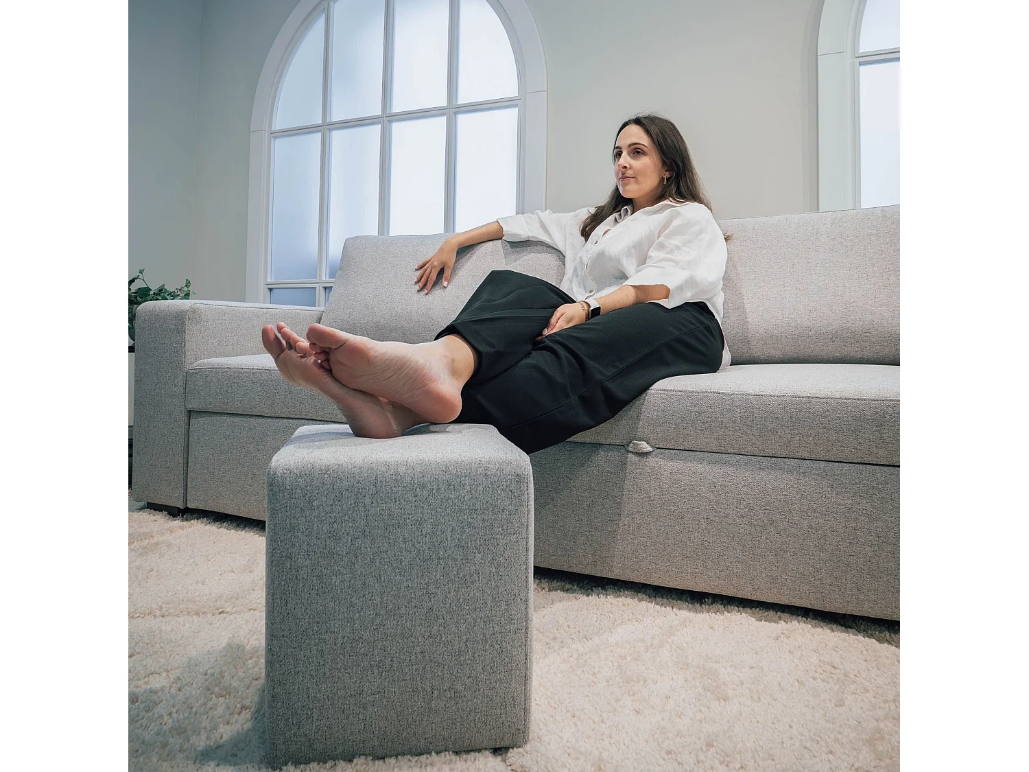 BUDWING Canapé-Lit Avery Gris avec 2 Poufs - 3 Places - 248x117x90 cm