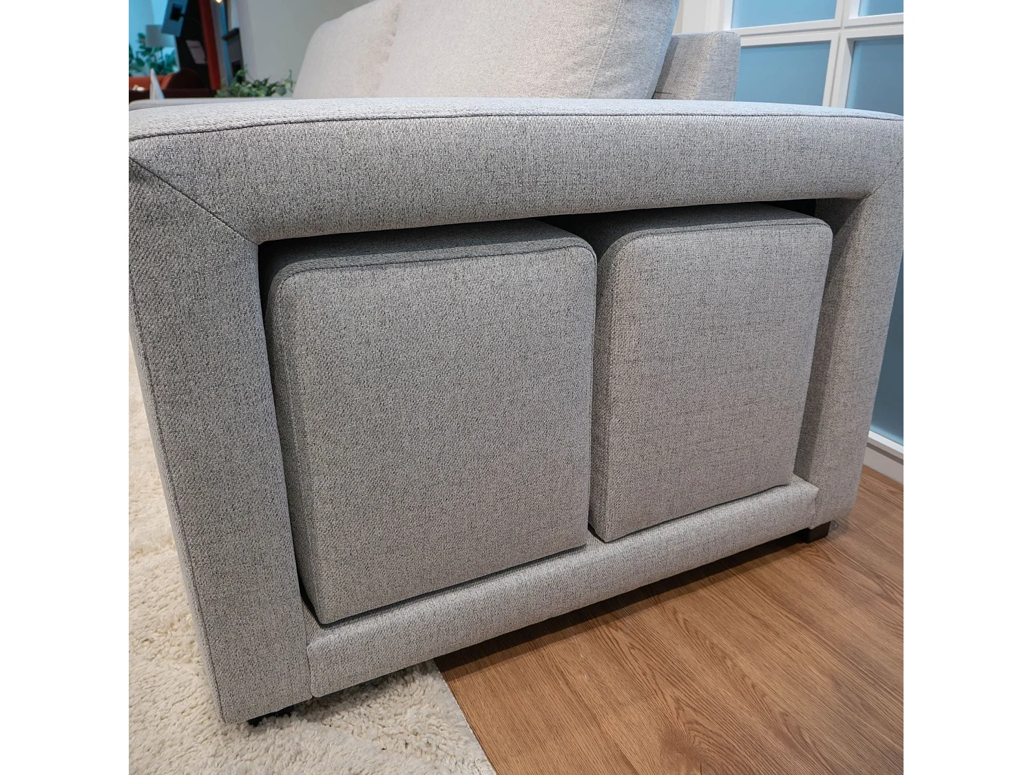 BUDWING Canapé-Lit Avery Gris avec 2 Poufs - 3 Places - 248x117x90 cm