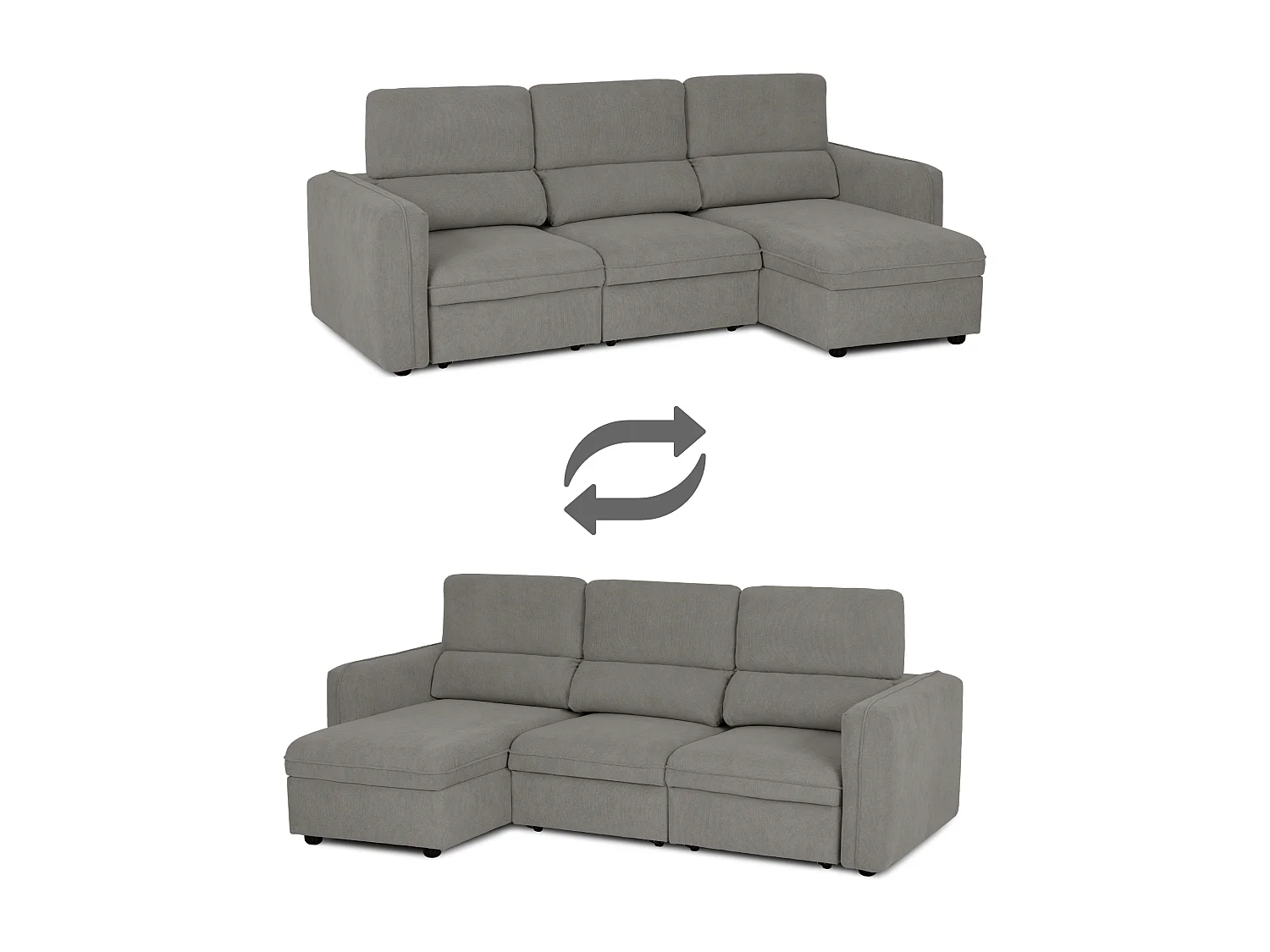 BUDWING Canapé-Lit Chaise Longue Morgan Gris - 4 Places - 236x148x95 cm