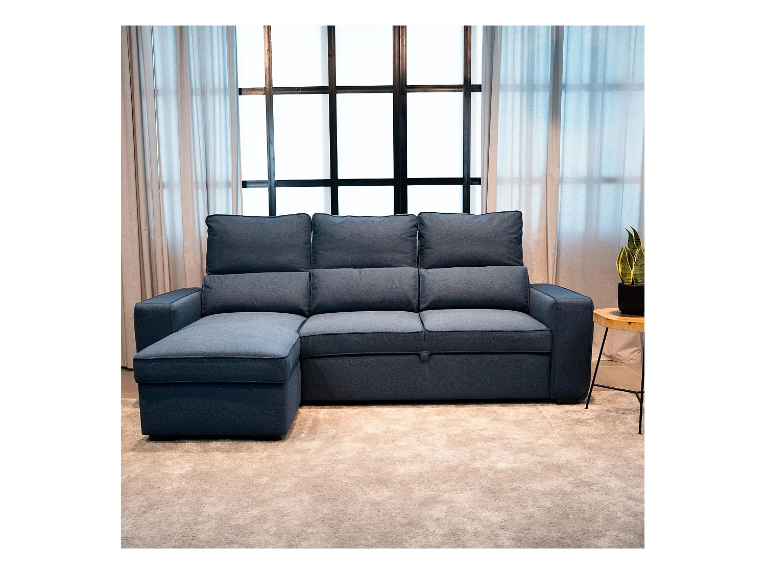 BUDWING Canapé-Lit Chaise Longue Harper Bleu - 4 Places - 248,5x156x103 cm