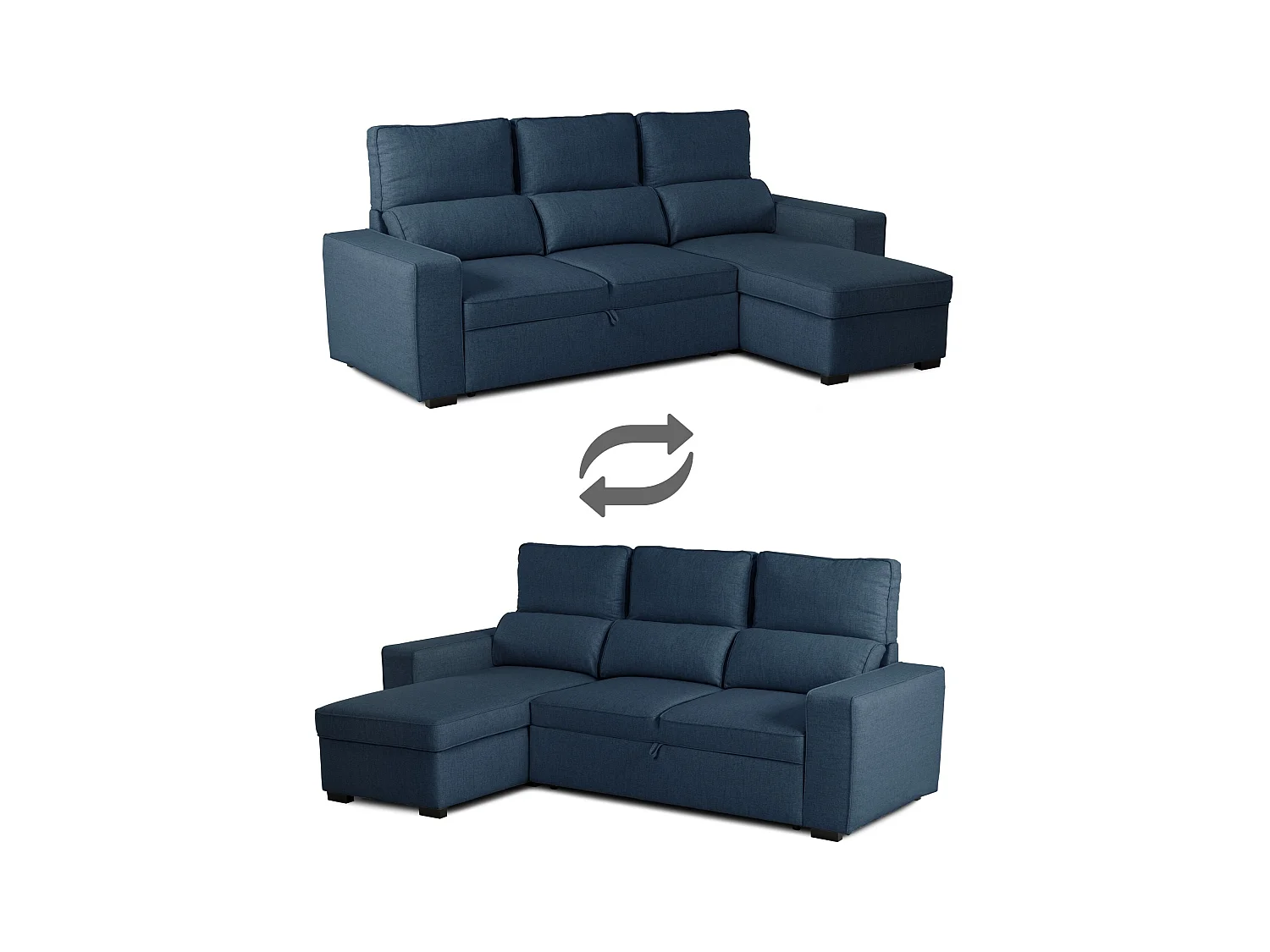 BUDWING Canapé-Lit Chaise Longue Harper Bleu - 4 Places - 248,5x156x103 cm