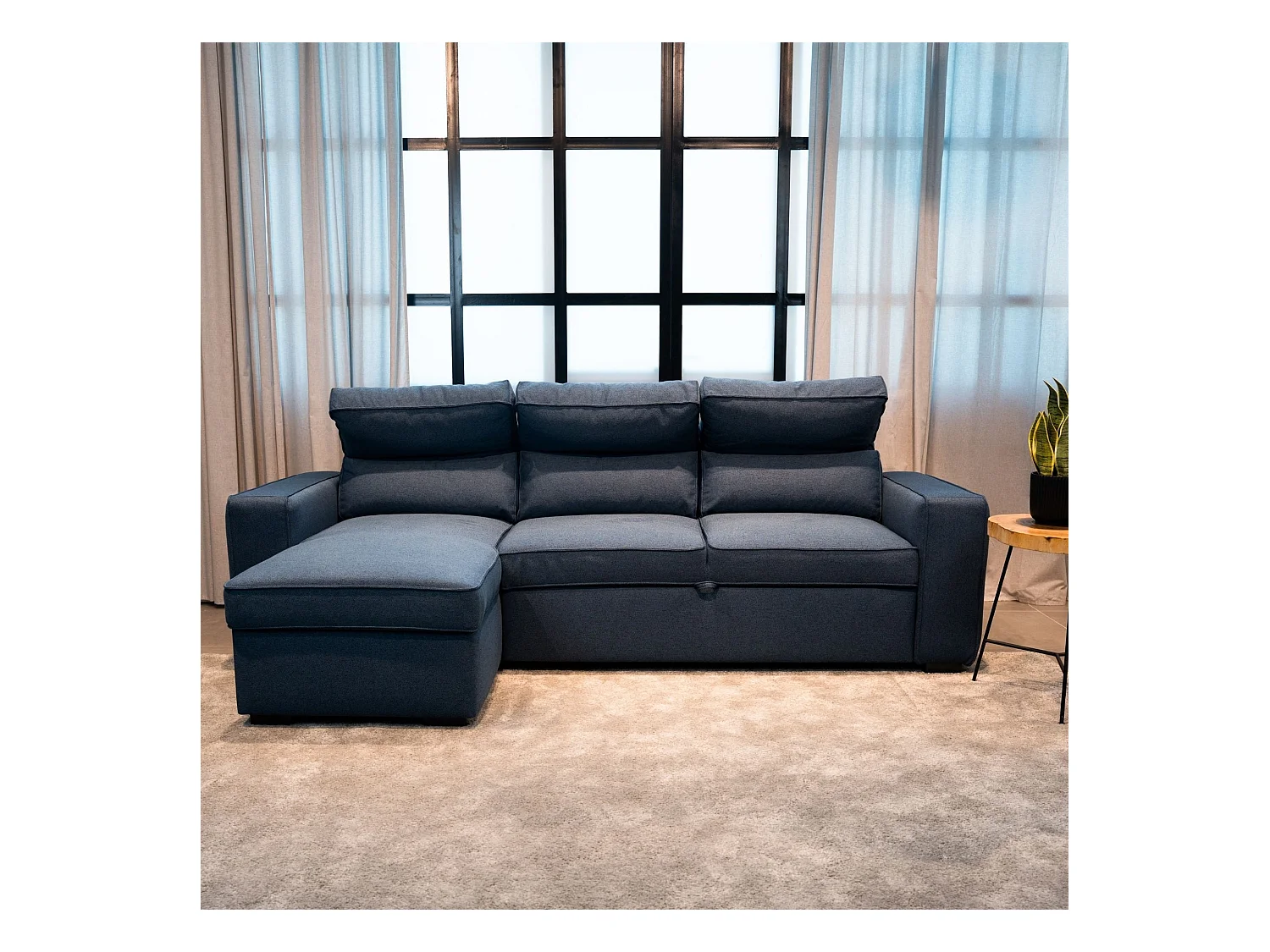 BUDWING Canapé-Lit Chaise Longue Harper Bleu - 4 Places - 248,5x156x103 cm