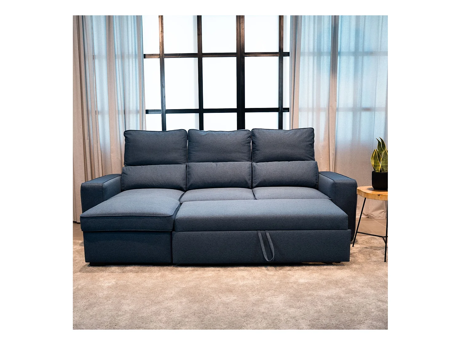 BUDWING Canapé-Lit Chaise Longue Harper Bleu - 4 Places - 248,5x156x103 cm
