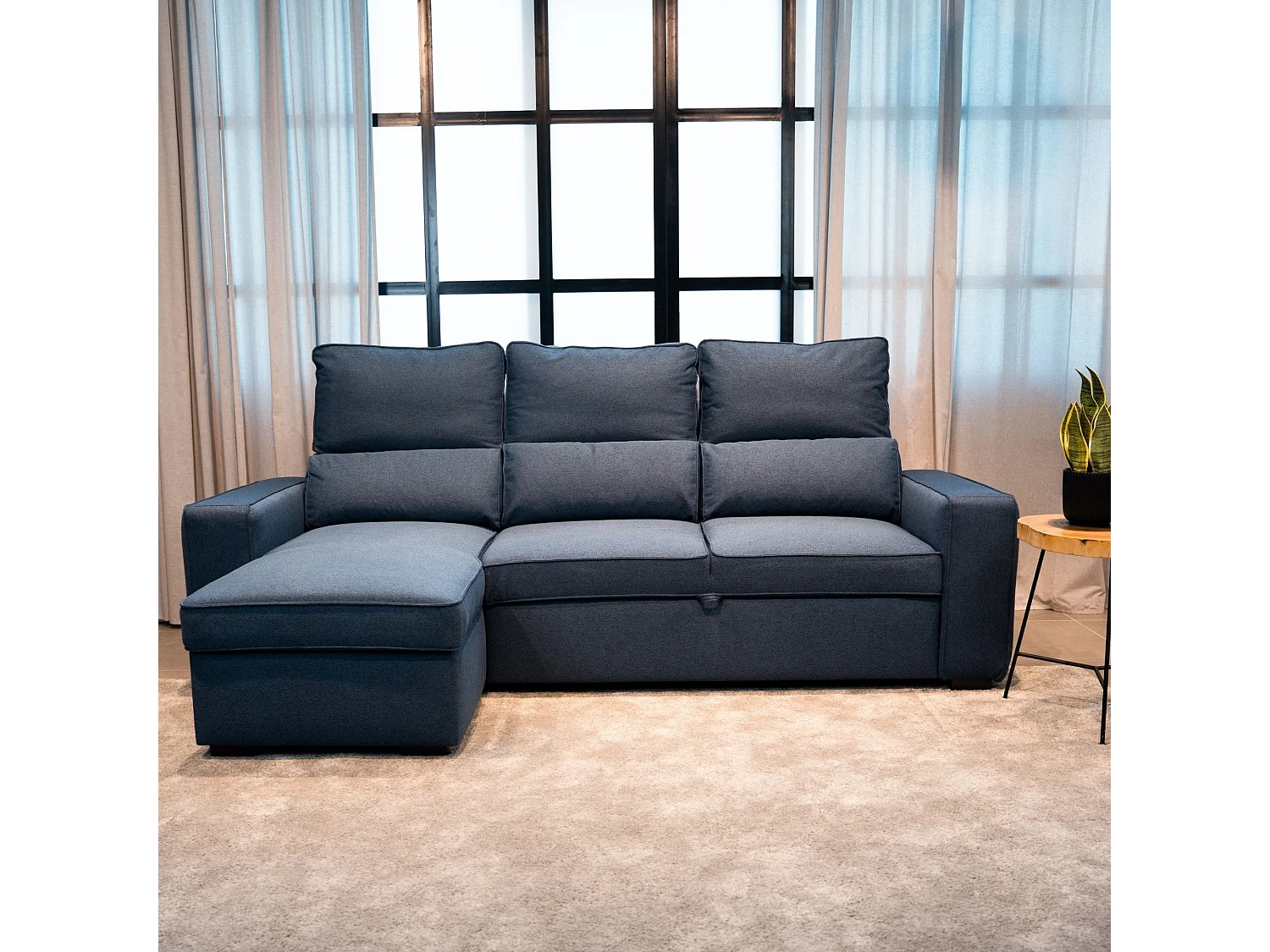 BUDWING Canapé-Lit Chaise Longue Harper Bleu - 4 Places - 248,5x156x103 cm