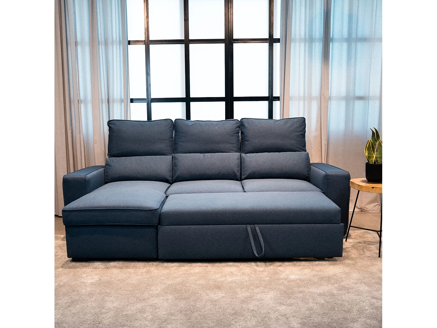 BUDWING Canapé-Lit Chaise Longue Harper Bleu - 4 Places - 248,5x156x103 cm