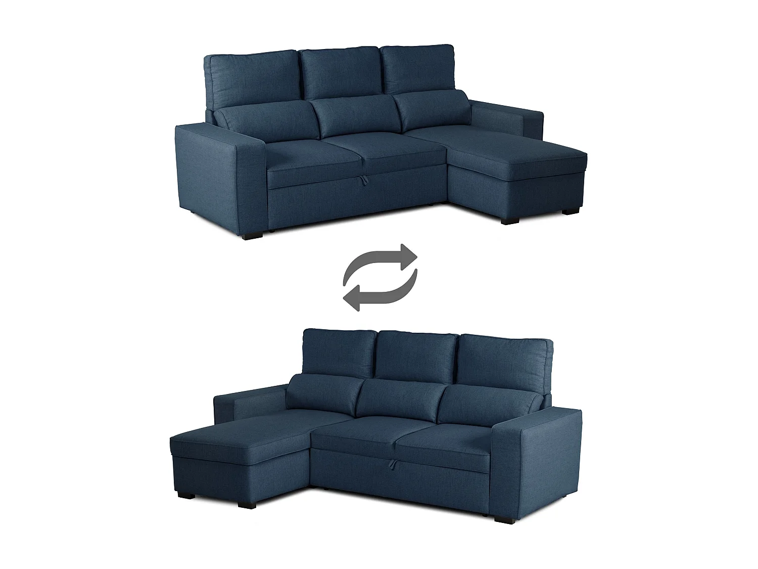 Canapé-lit 3 places Bleu - Chaise Longue Réversible Côté Droit/Gauche avec Rangement Intégré (248,5 x 117 x 103 cm) - HARPER