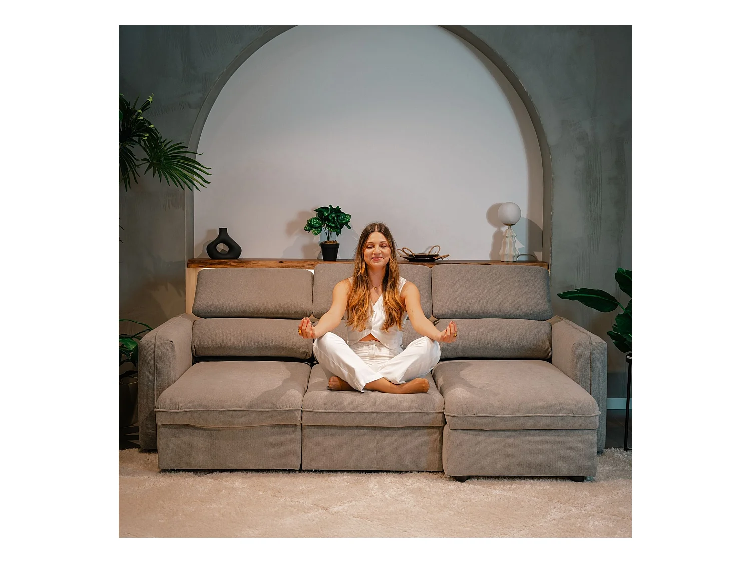 BUDWING Canapé-Lit Chaise Longue Morgan Beige - 4 Places - 236x148x95 cm