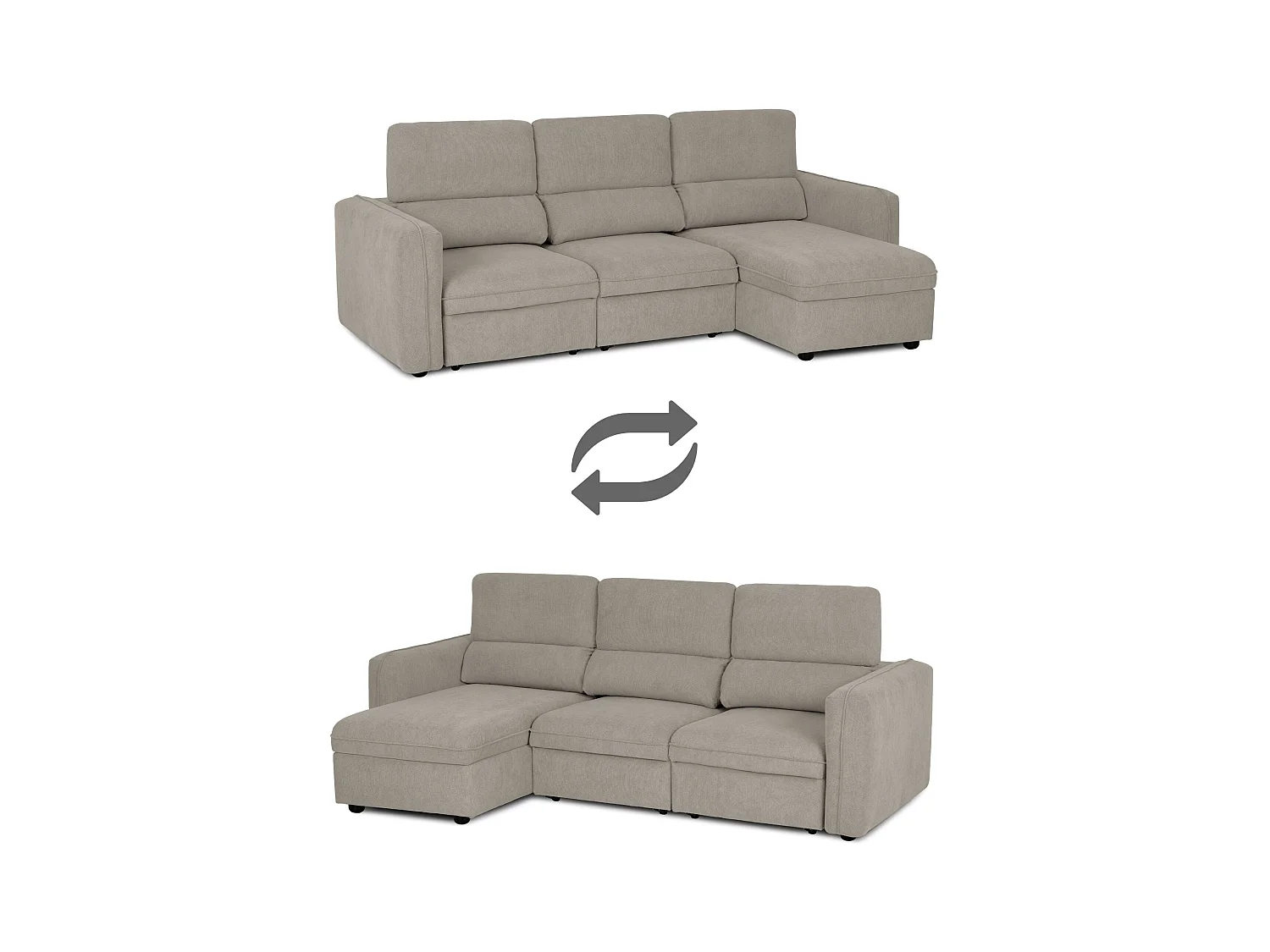 BUDWING Canapé-Lit Chaise Longue Morgan Beige - 4 Places - 236x148x95 cm