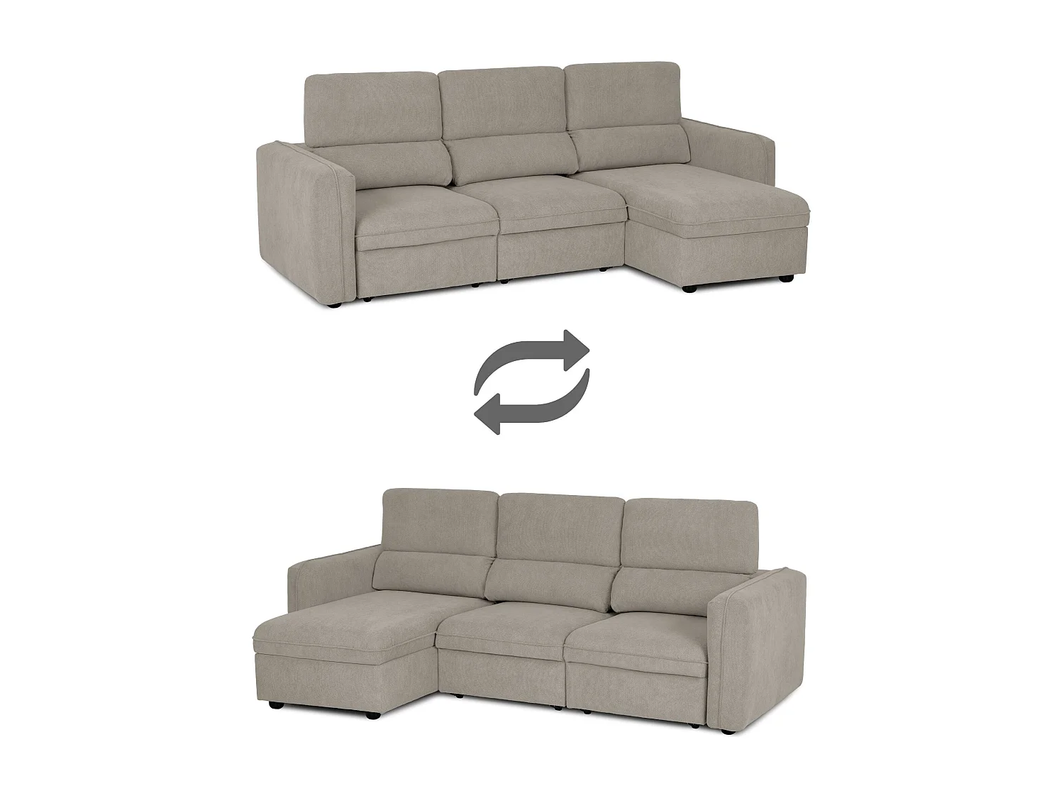 BUDWING Canapé-Lit Chaise Longue Morgan Beige - 4 Places - 236x148x95 cm