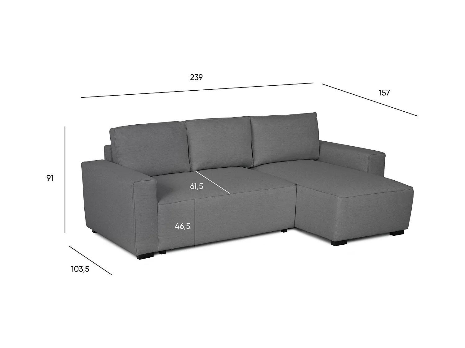 BUDWING Canapé-Lit Chaise Longue Jade Gris - 4 Places - 239x135x91 cm