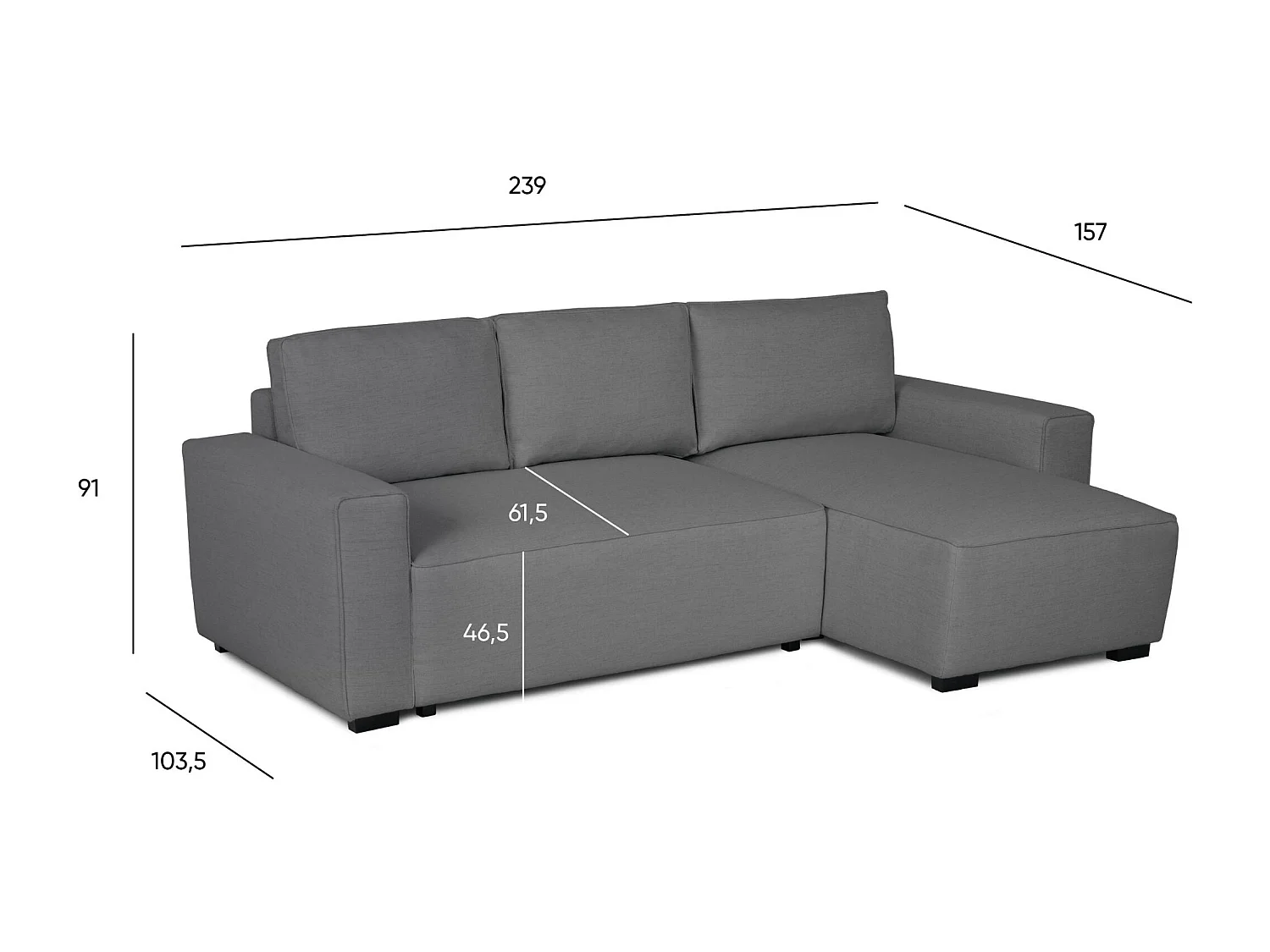 BUDWING Canapé-Lit Chaise Longue Jade Gris - 4 Places - 239x135x91 cm