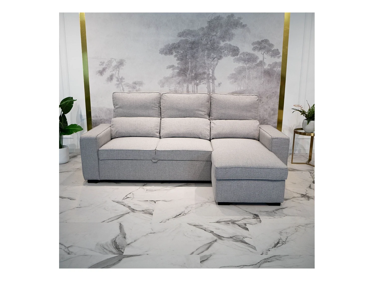 BUDWING Canapé-Lit Chaise Longue Harper Gris - 4 Places - 248,5x156x103 cm