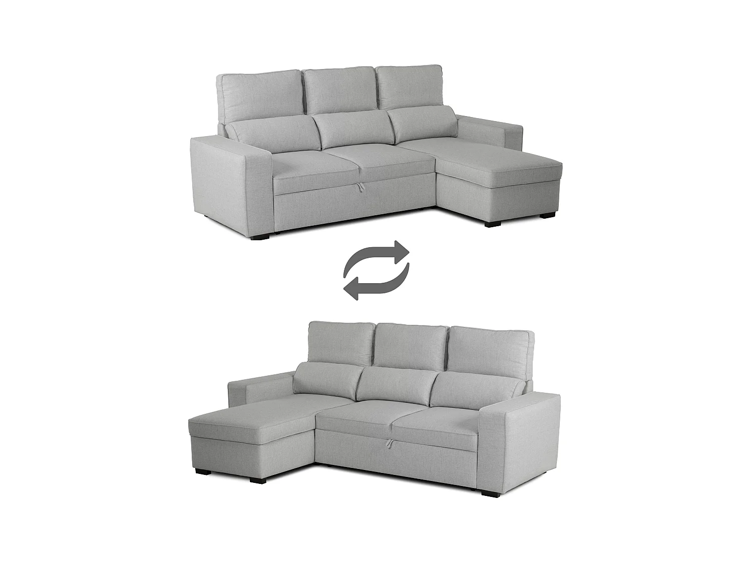 BUDWING Canapé-Lit Chaise Longue Harper Gris - 4 Places - 248,5x156x103 cm