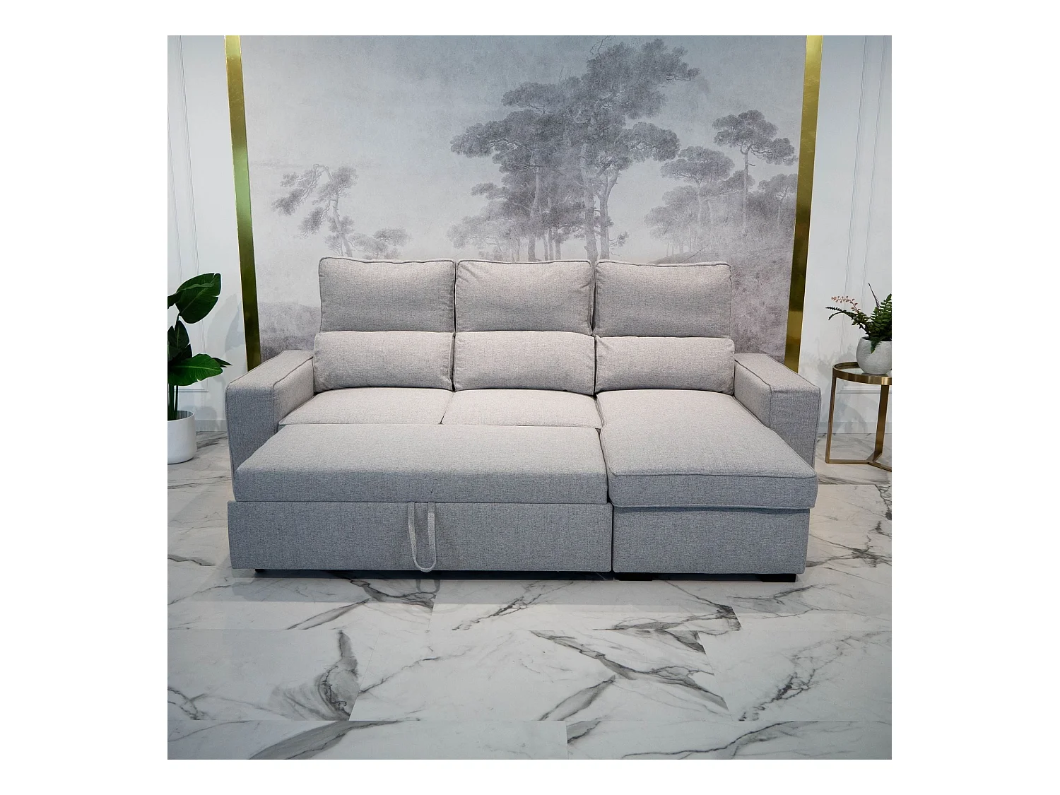 BUDWING Canapé-Lit Chaise Longue Harper Gris - 4 Places - 248,5x156x103 cm