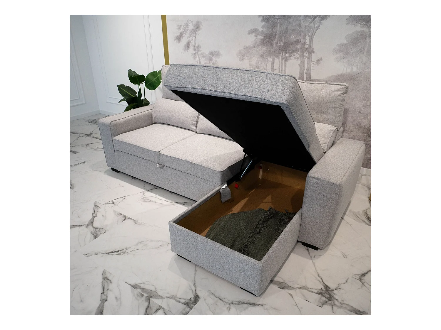 BUDWING Canapé-Lit Chaise Longue Harper Gris - 4 Places - 248,5x156x103 cm