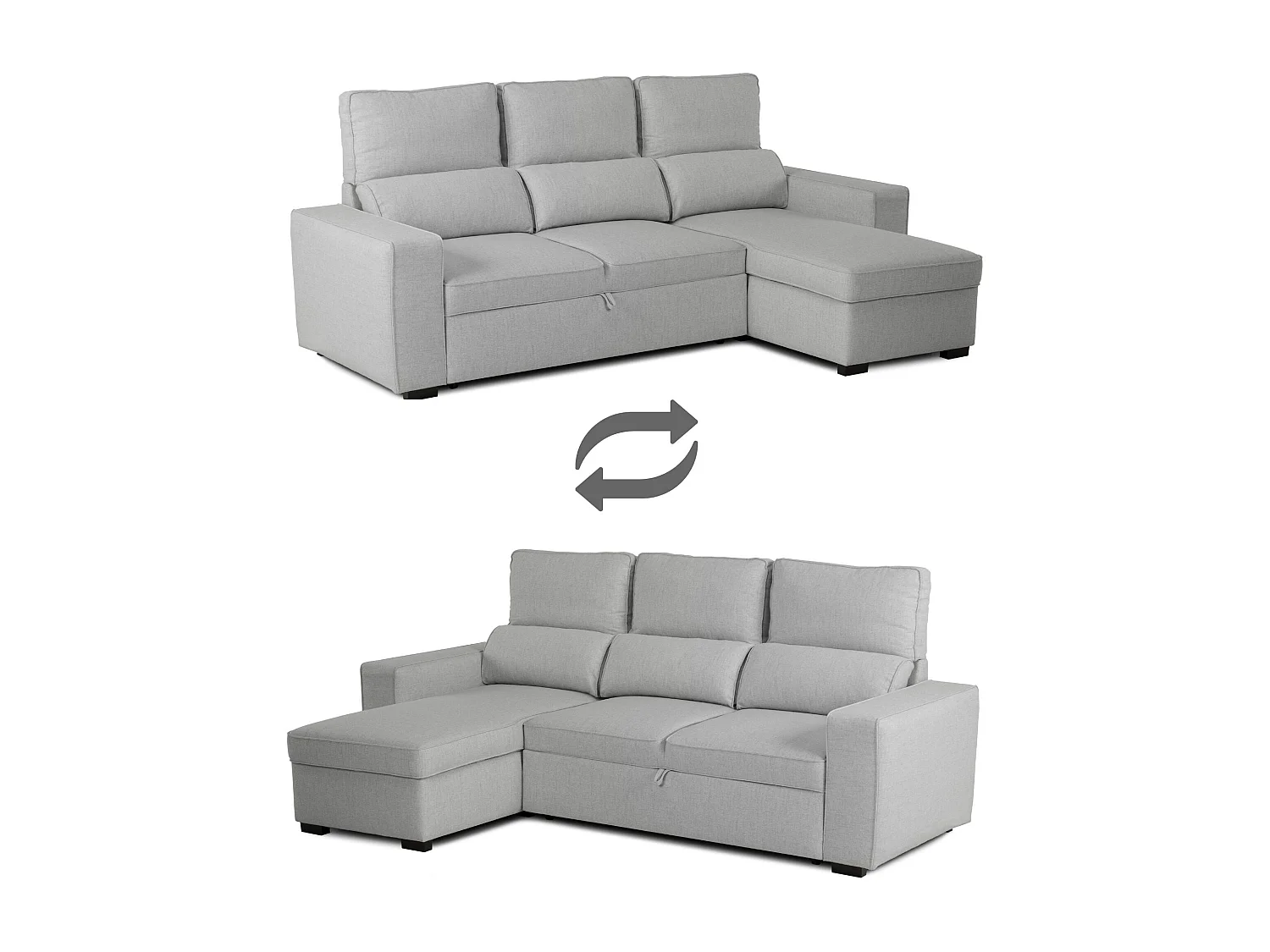 BUDWING Canapé-Lit Chaise Longue Harper Gris - 4 Places - 248,5x156x103 cm