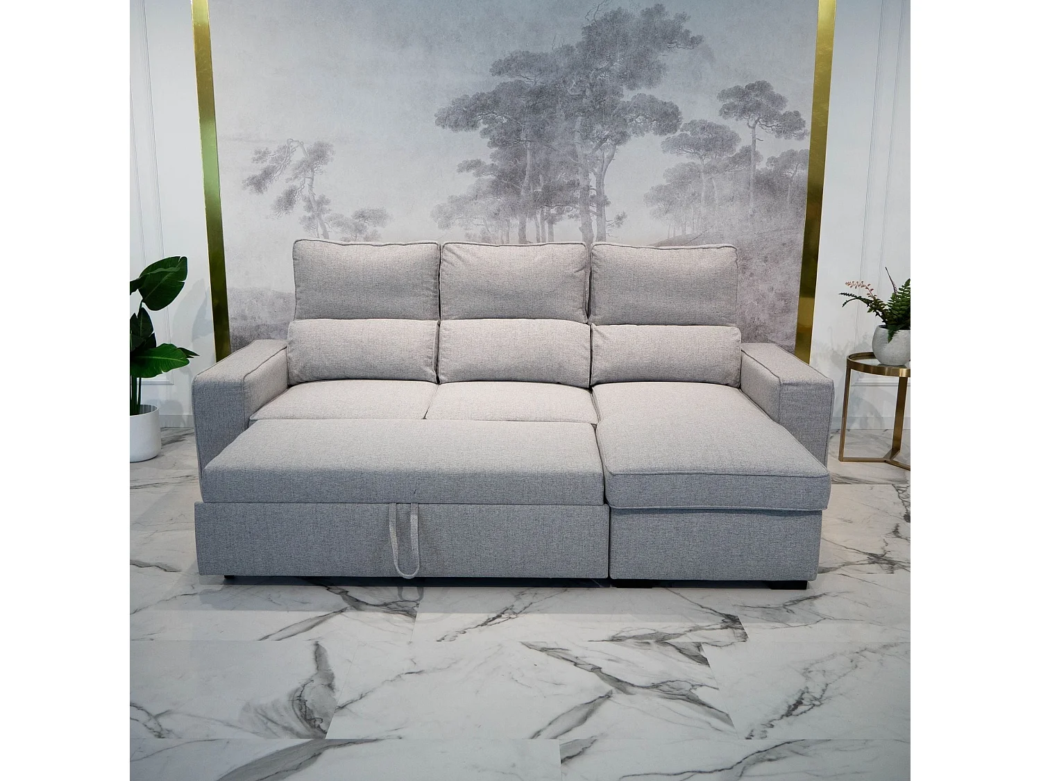 BUDWING Canapé-Lit Chaise Longue Harper Gris - 4 Places - 248,5x156x103 cm