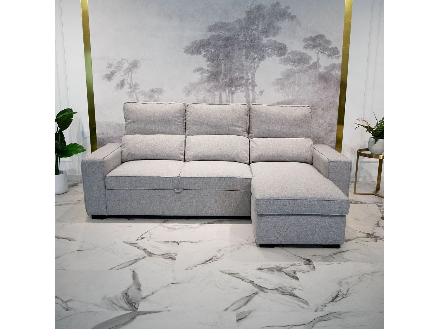 Canapé-lit 3 Places Gris - Chaise Longue Réversible Côté Droit/Gauche avec Rangement Intégré (248,5 x 117 x 103 cm) - HARPER