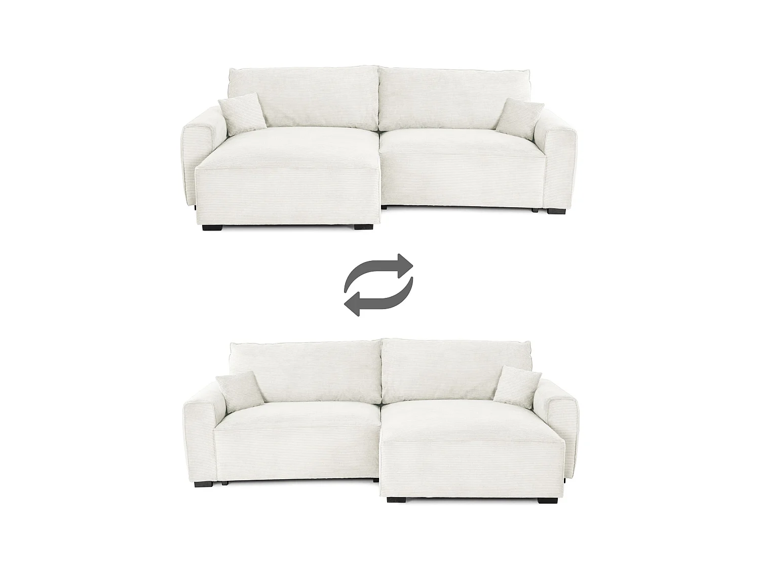 BUDWING Canapé-Lit Chaise Longue Lauren Beige - 4 Places - 269x158x96 cm