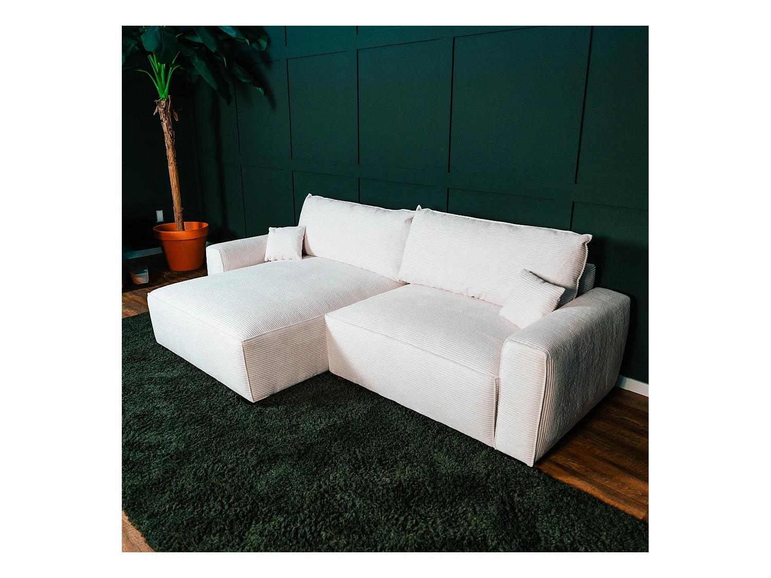 BUDWING Canapé-Lit Chaise Longue Lauren Beige - 4 Places - 269x158x96 cm