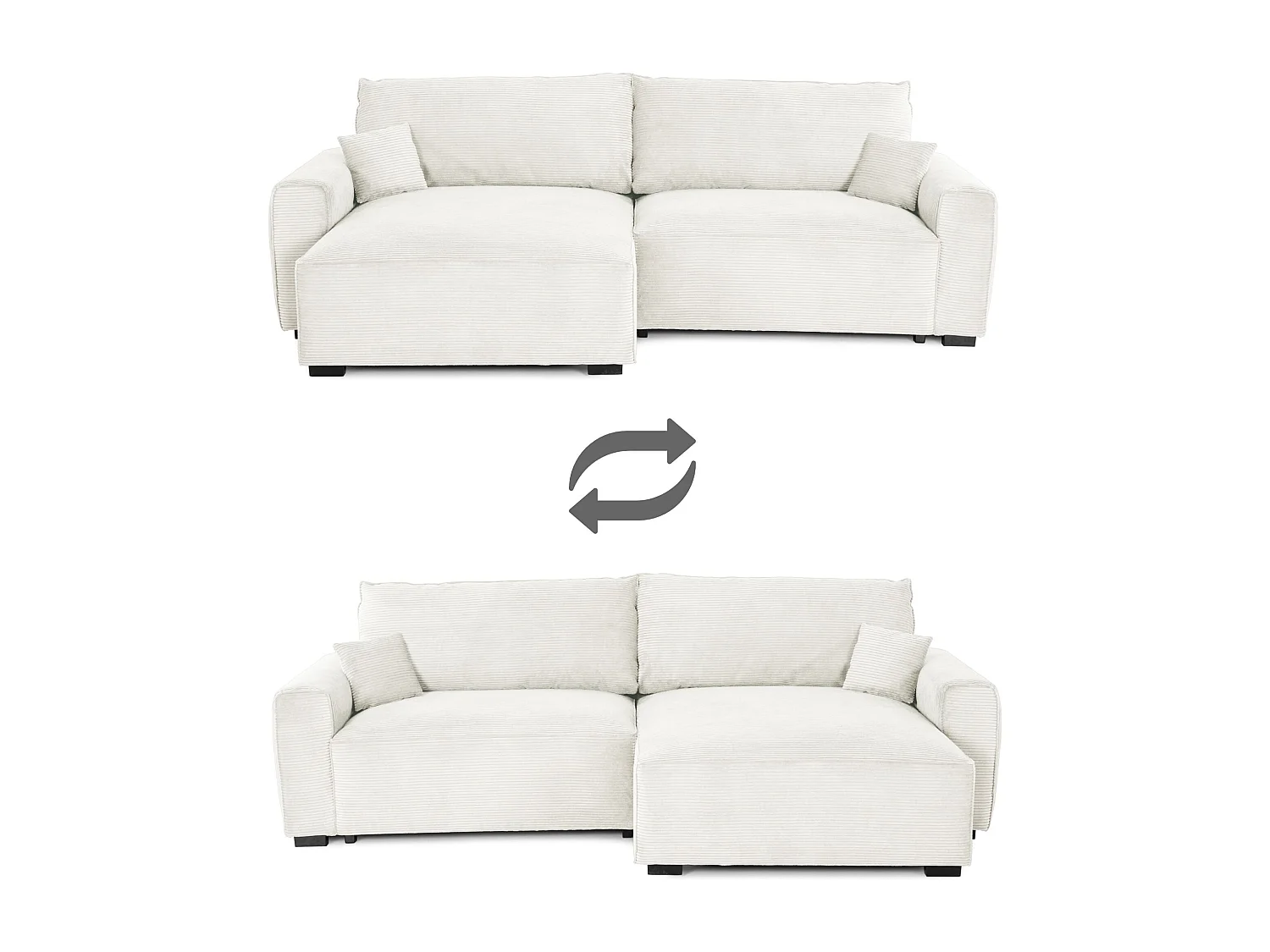 BUDWING Canapé-Lit Chaise Longue Lauren Beige - 4 Places - 269x158x96 cm