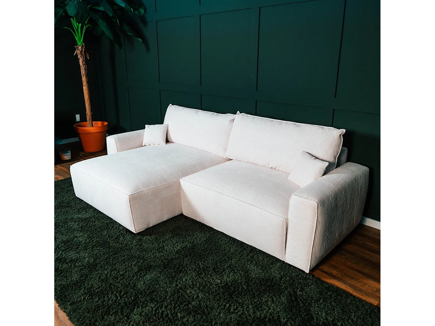 BUDWING Canapé-Lit Chaise Longue Lauren Beige - 4 Places - 269x158x96 cm