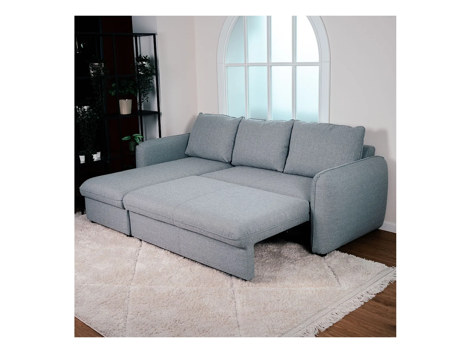 BUDWING Canapé-Lit Chaise Longue Vogue Gris - 4 Places - 240,5x168,5x93 cm