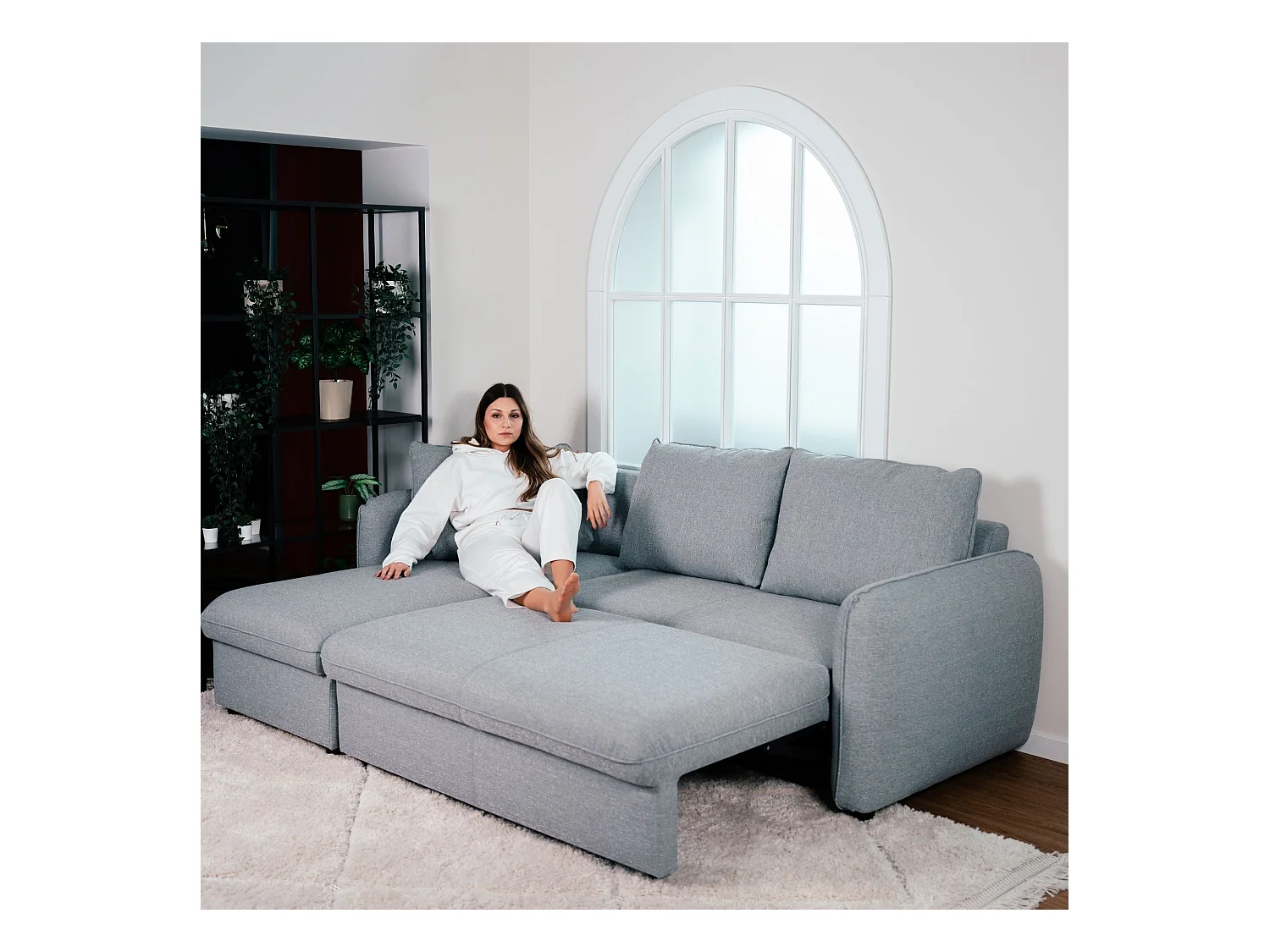 BUDWING Canapé-Lit Chaise Longue Vogue Gris - 4 Places - 240,5x168,5x93 cm