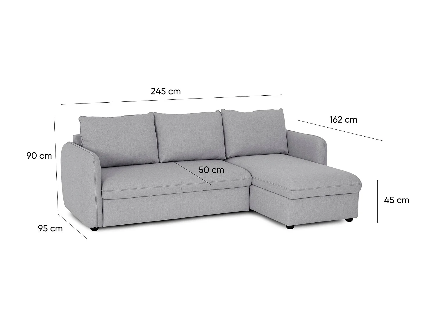 BUDWING Canapé-Lit Chaise Longue Vogue Gris - 4 Places - 240,5x168,5x93 cm