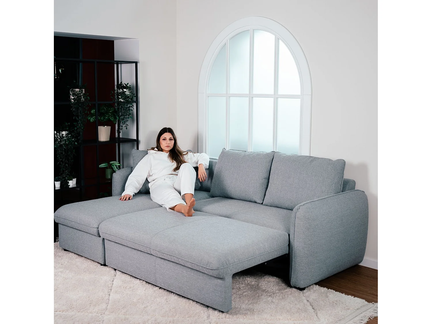 BUDWING Canapé-Lit Chaise Longue Vogue Gris - 4 Places - 240,5x168,5x93 cm