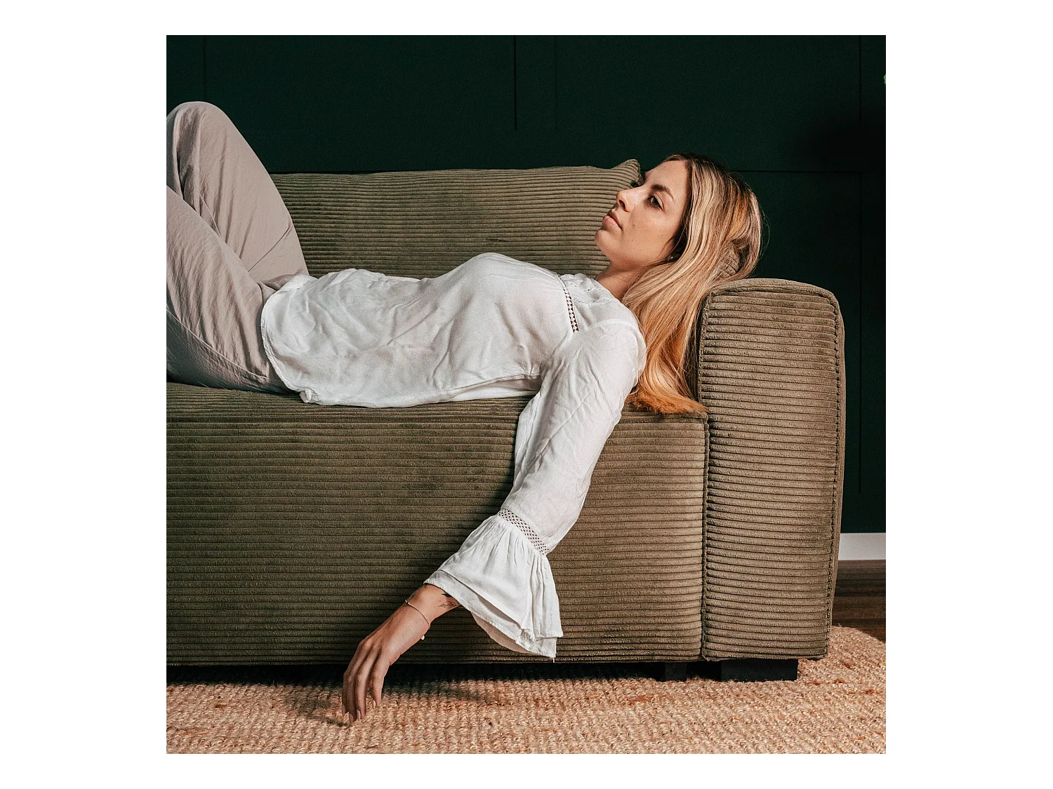 BUDWING Canapé-Lit Chaise Longue Lauren Vert Forêt - 4 Places - 269x158x96 cm