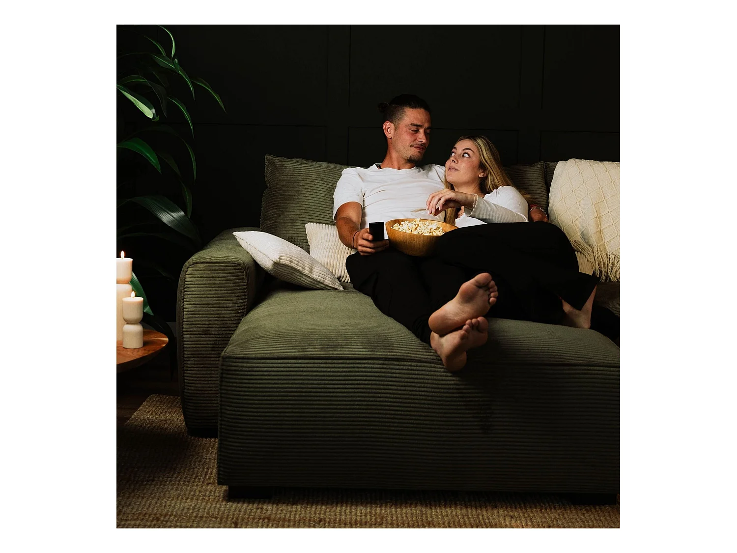 BUDWING Canapé-Lit Chaise Longue Lauren Vert Forêt - 4 Places - 269x158x96 cm