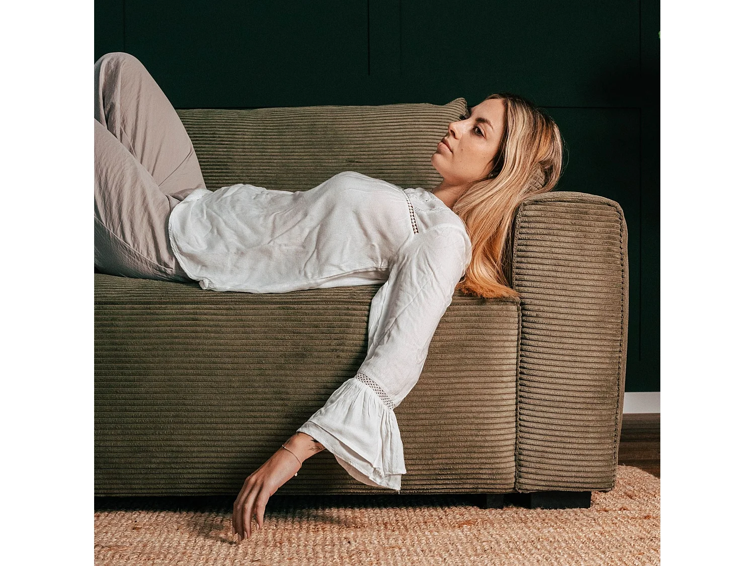 BUDWING Canapé-Lit Chaise Longue Lauren Vert Forêt - 4 Places - 269x158x96 cm