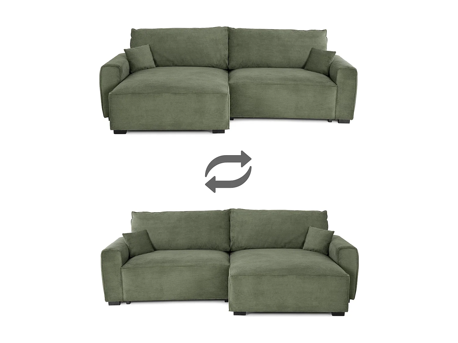 BUDWING Canapé-Lit Chaise Longue Lauren Vert Forêt - 4 Places - 269x158x96 cm