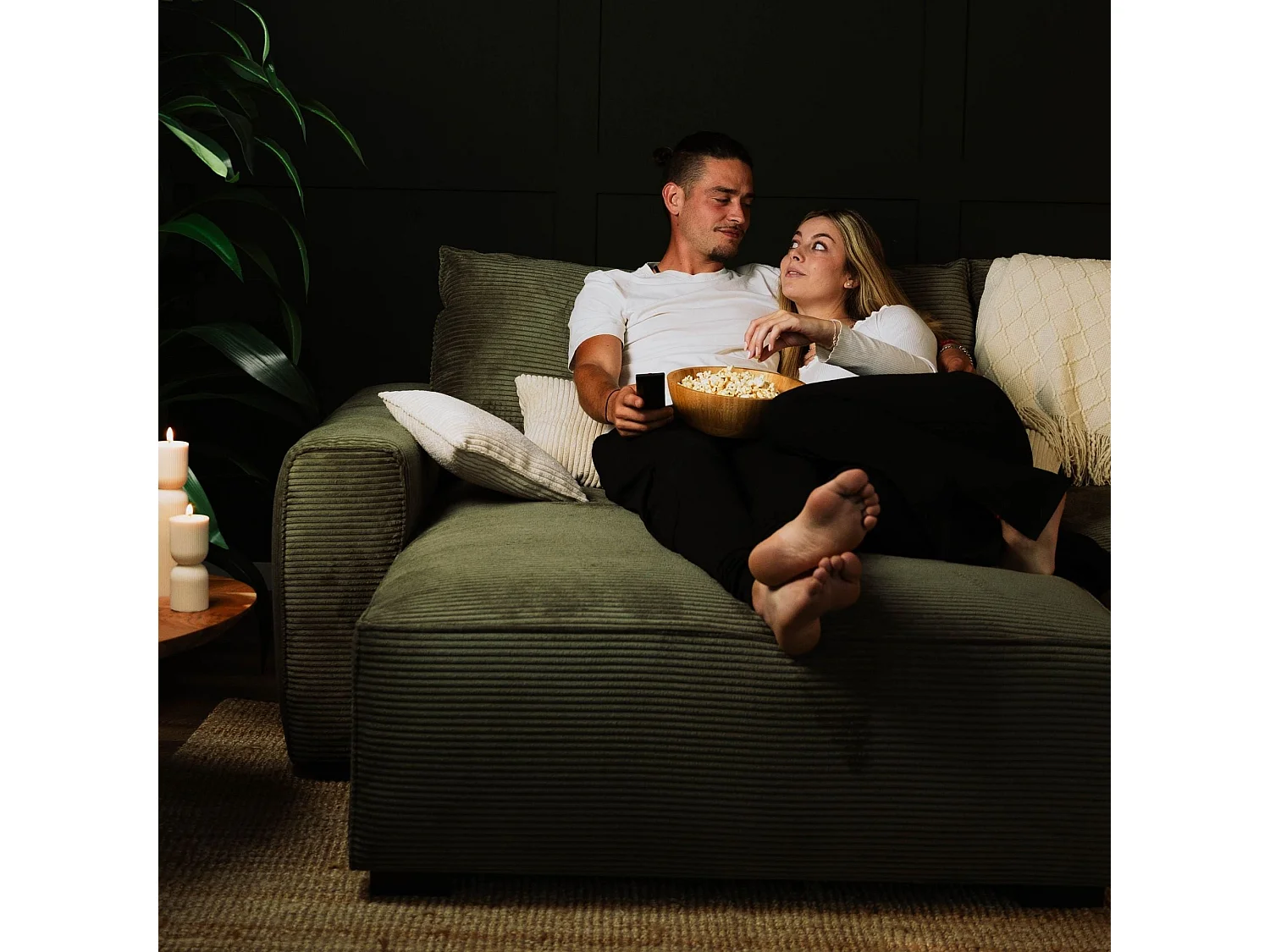 BUDWING Canapé-Lit Chaise Longue Lauren Vert Forêt - 4 Places - 269x158x96 cm