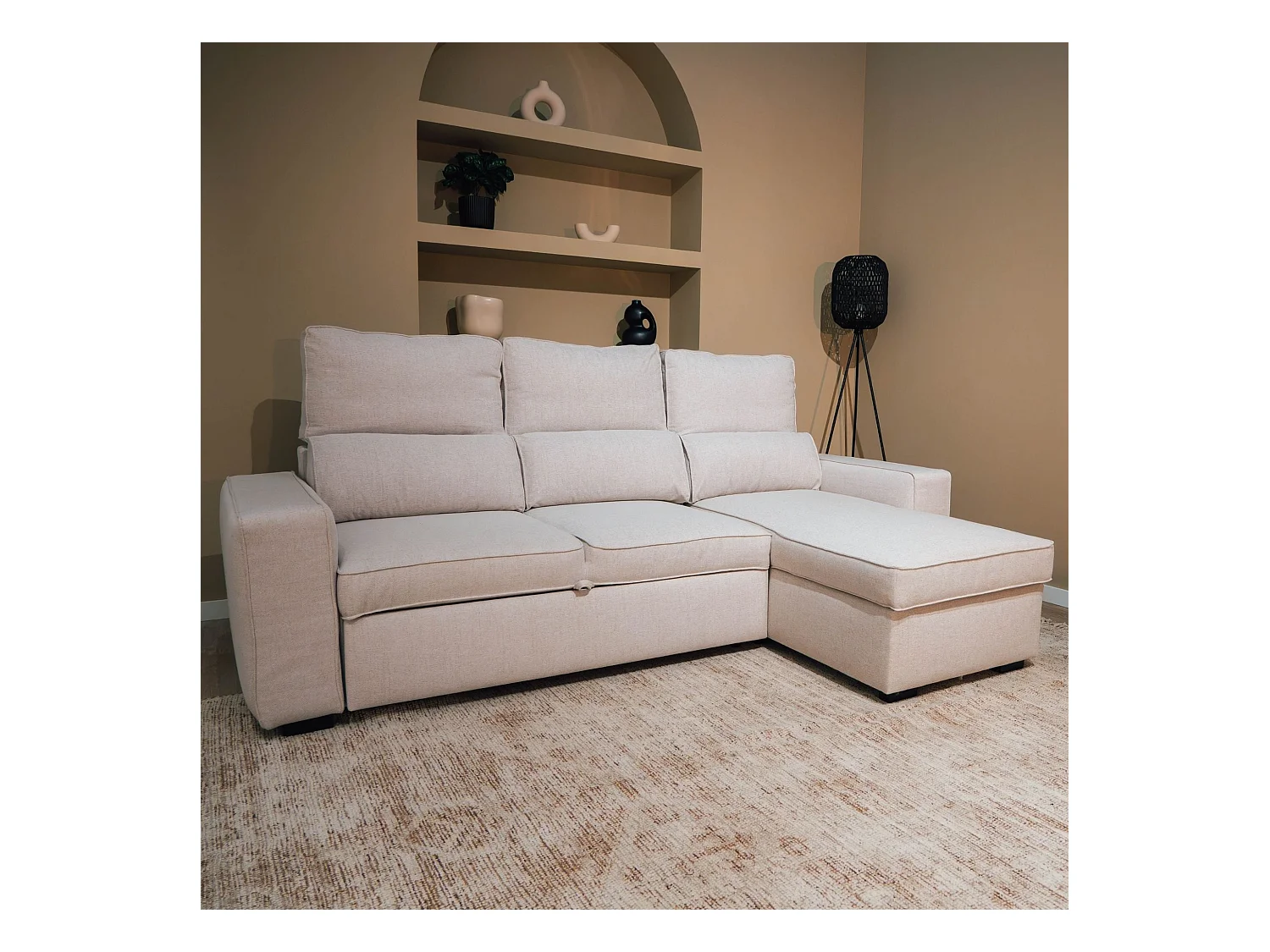 BUDWING Canapé-Lit Chaise Longue Harper Beige - 4 Places - 248,5x156x103 cm