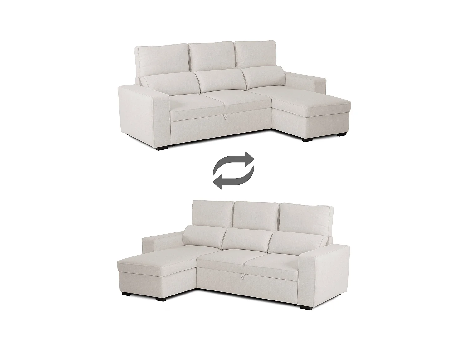 BUDWING Canapé-Lit Chaise Longue Harper Beige - 4 Places - 248,5x156x103 cm