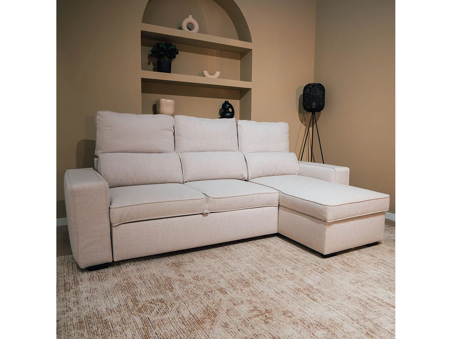 BUDWING Canapé-Lit Chaise Longue Harper Beige - 4 Places - 248,5x156x103 cm