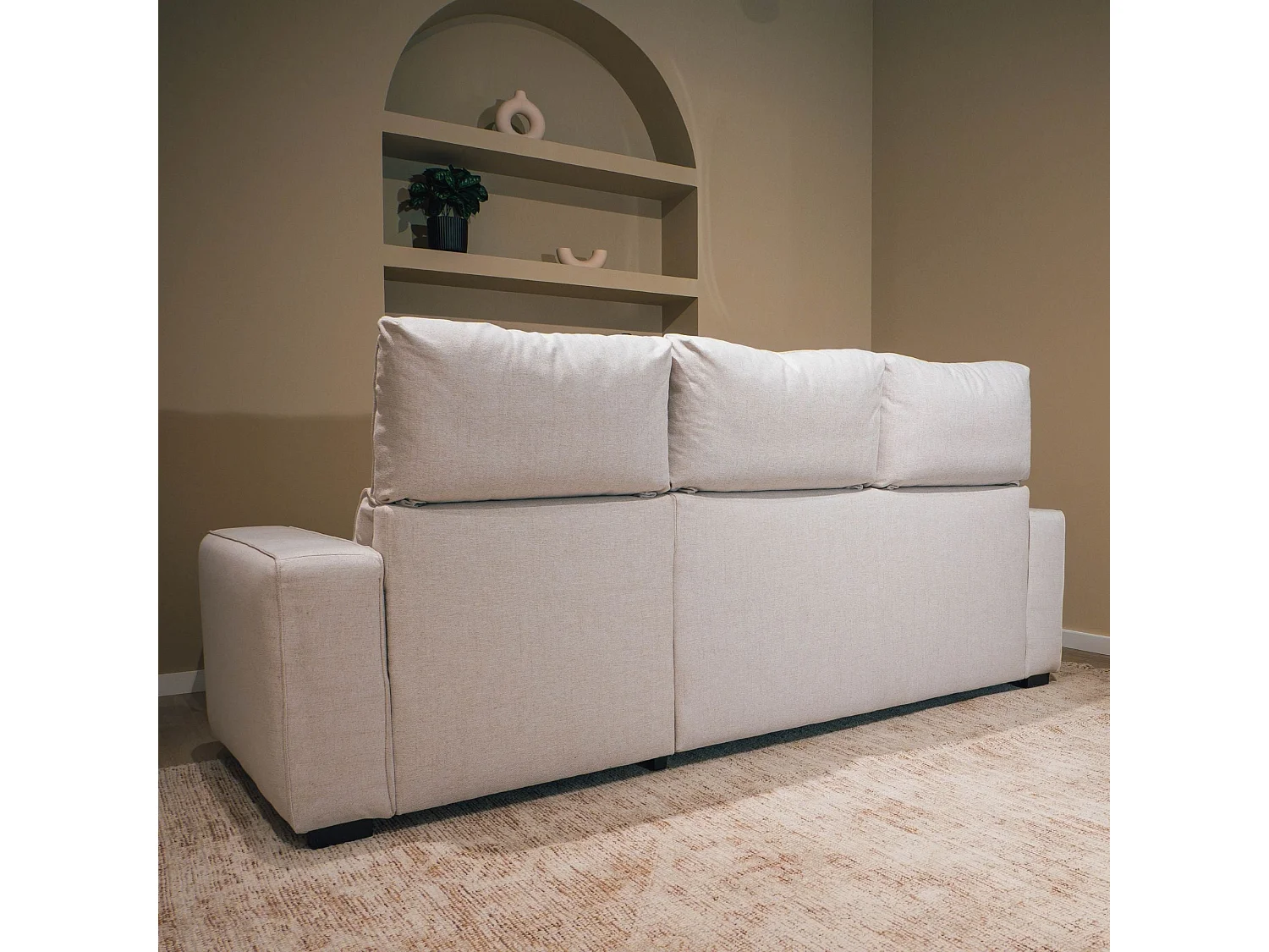 BUDWING Canapé-Lit Chaise Longue Harper Beige - 4 Places - 248,5x156x103 cm