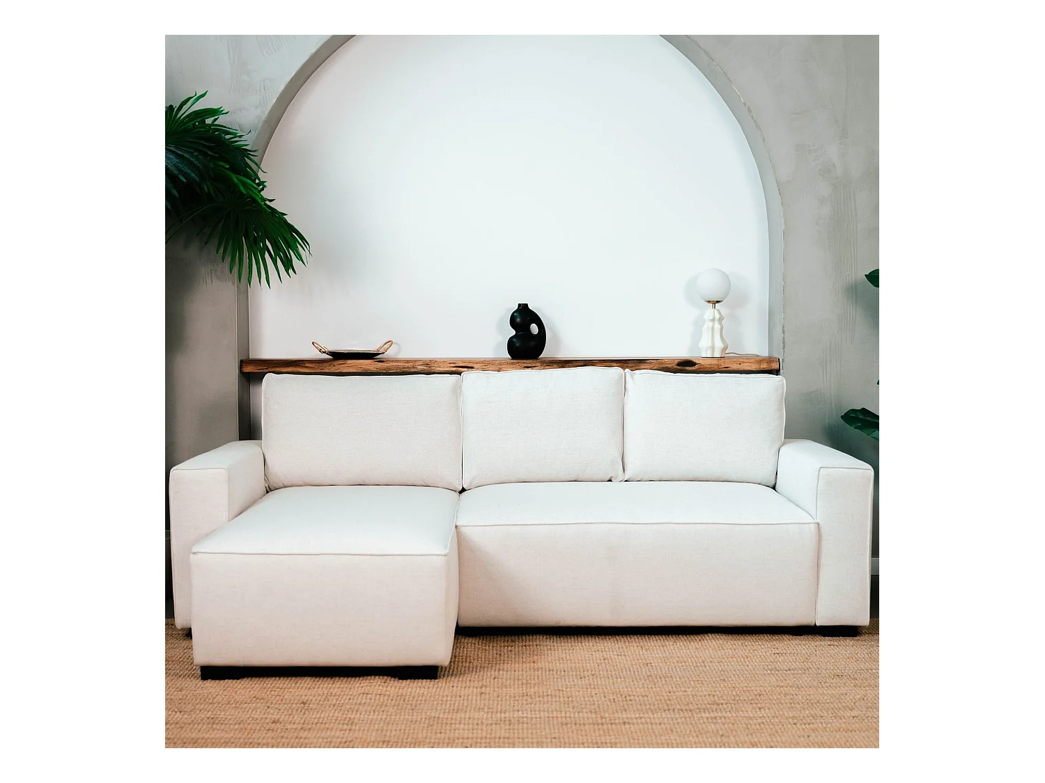 BUDWING Canapé-Lit Chaise Longue Jade Beige - 4 Places - 239x135x91 cm